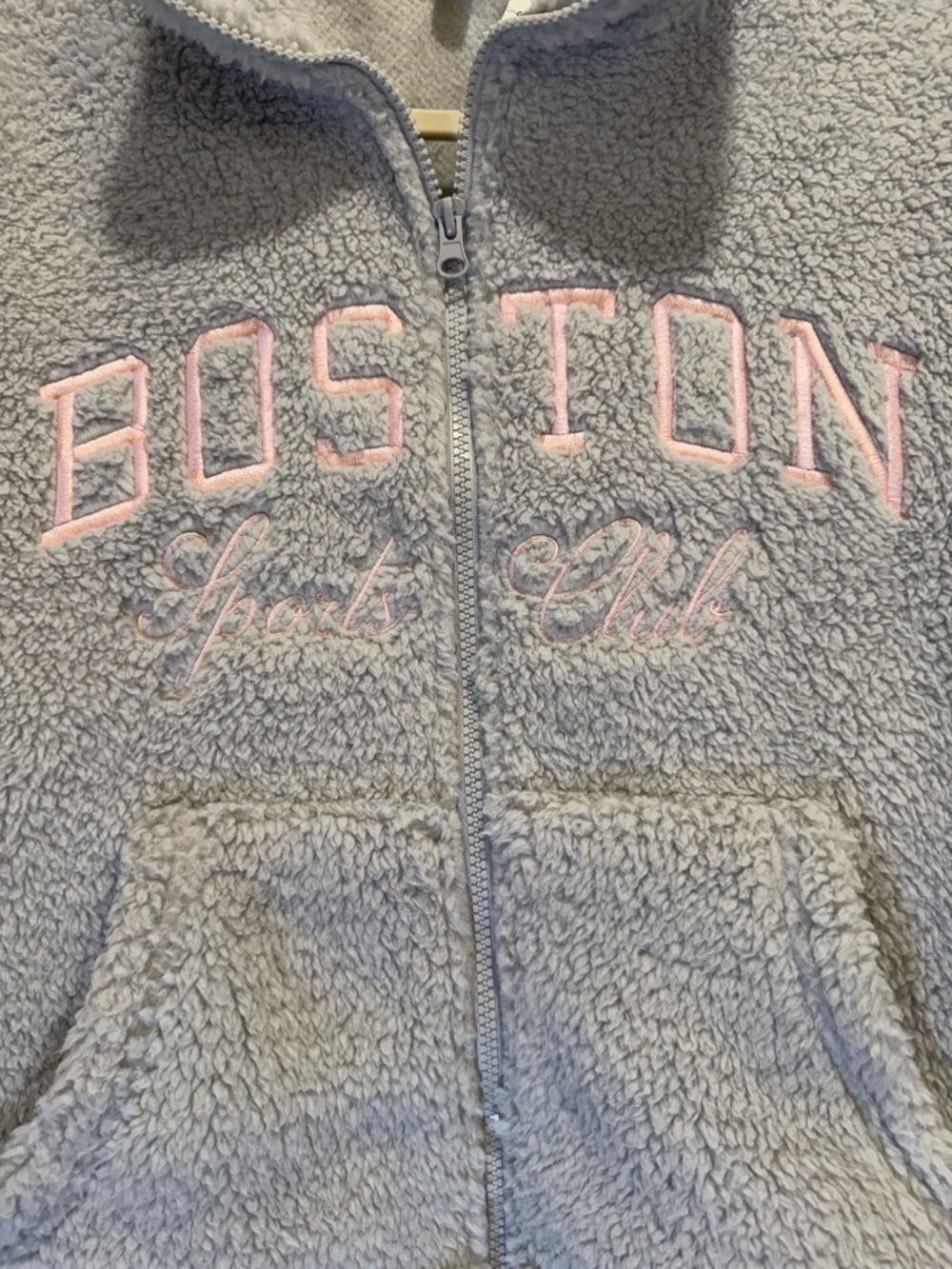 Madden Girl Boston Sports Club Grey Sherpa Fleece Full Zip Jacket Small NWT - Picture 2 of 10